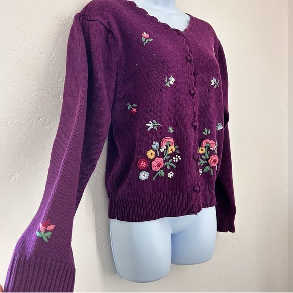 New Look Vintage Purple Embroidered 3D Knit Cardigan size M - Picture 3 of 10